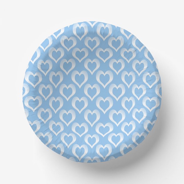 Blue White Hearts Pattern Paper Plate (Front)