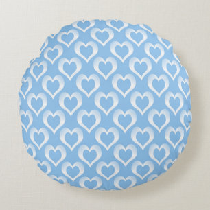 Blue White Hearts Pattern Round Cushion
