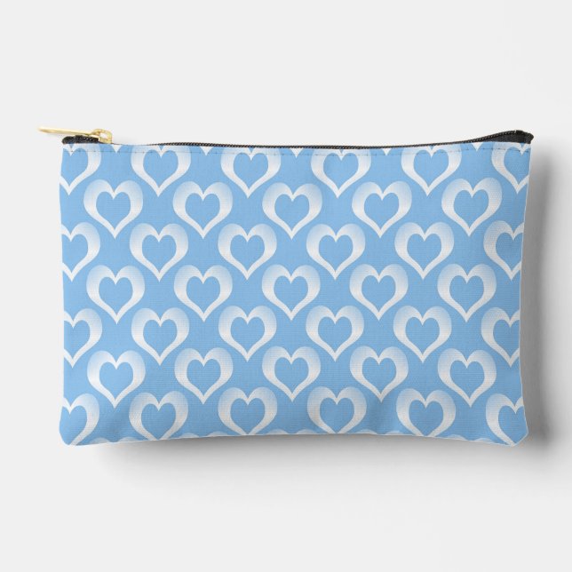 Blue White Hearts Pattern Small Accessory Pouch (Front)