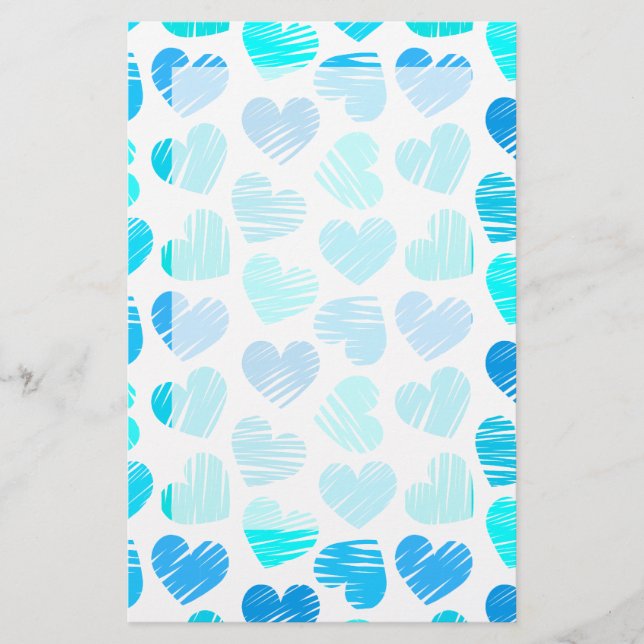 Blue white hearts Stationery (Front)