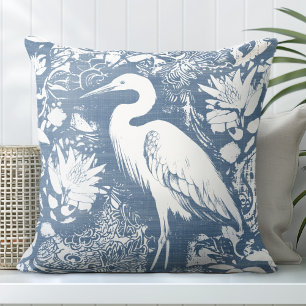 Blue & White Heron Throw Pillow
