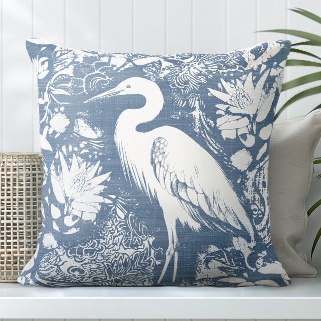 Blue & White Heron Throw Pillow (Creator Uploaded)