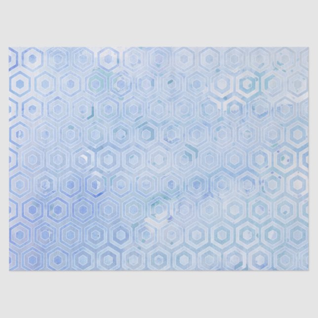 Blue White Hexagon Modern Watercolor Wash Pattern Tissue Paper (Front)