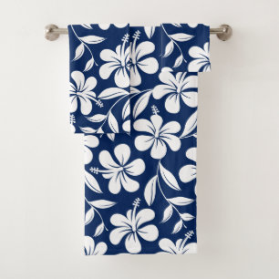 Blue & white hibiscus bath towel set