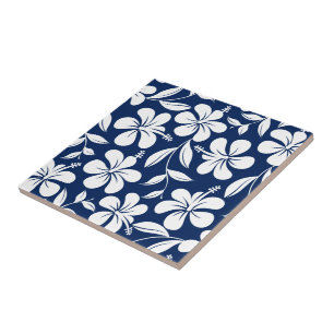 Blue & white hibiscus ceramic tile