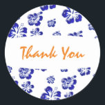 Blue & White Hibiscus Flower Floral Party Sticker<br><div class="desc">Blue & White Hibiscus Flower Floral Party Sticker. Customise with any text.</div>