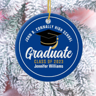Blue White High School Graduate Personalised 2024 Ceramic Ornament