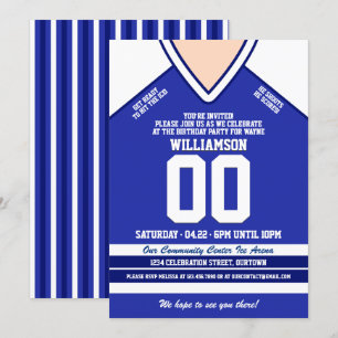 Blue/White Hockey Jersey Birthday Party Invitation