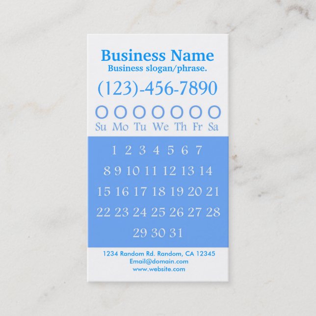 Blue white hole punch appointment card (Front)