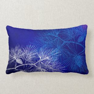 Blue White Holiday Pine Throw Pillow