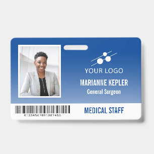 Blue White Hospital Employee ID Add Your Logo Badge