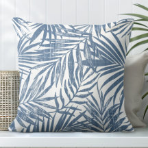 Blue & White Hothouse Palm Leaf Throw Pillow