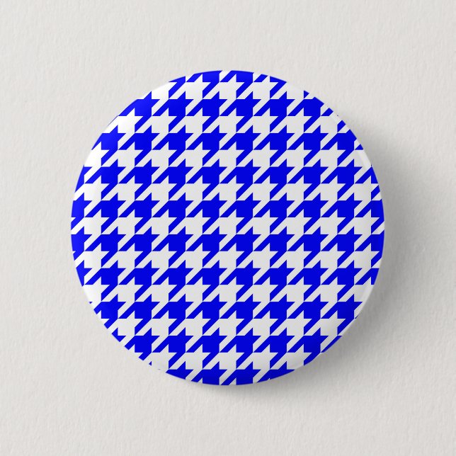 Blue White Houndstooth Check 6 Cm Round Badge (Front)