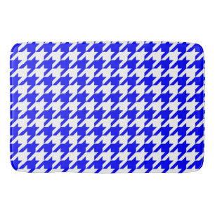 Blue White Houndstooth Check Bath Mat