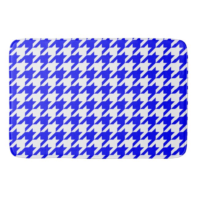 Blue White Houndstooth Check Bath Mat (Front)