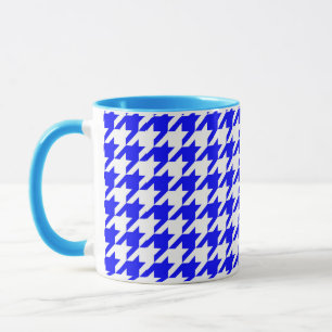 Blue White Houndstooth Check Mug