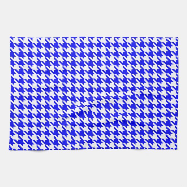Blue White Houndstooth Check Tea Towel (Horizontal)