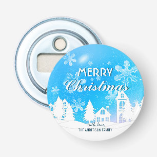 Blue White House Snowflakes Xmas Happy New Year Bottle Opener