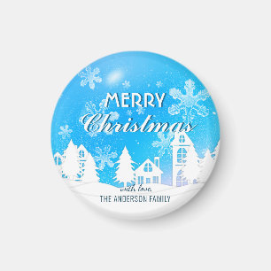 Blue White House Snowflakes Xmas Happy New Year Magnet