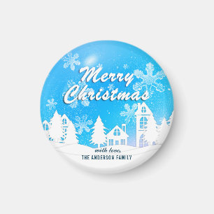 Blue White House Snowflakes Xmas Happy New Year Magnet