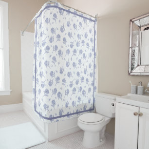 Blue & White Hydrangea Botanical Toile Pattern Shower Curtain