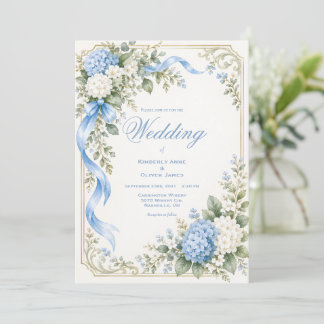 Blue White Hydrangea Elegant Wedding Invitation