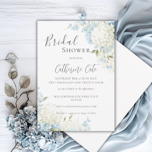 Blue White Hydrangea Floral Bridal Shower Invitation