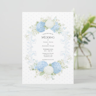Blue White Hydrangea Floral Elegant Wedding Invitation