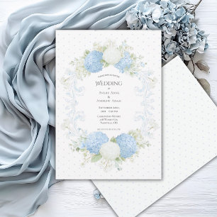 Blue White Hydrangea Floral Elegant Wedding Invitation