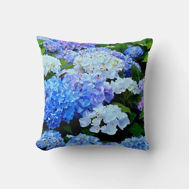 Blue-White Hydrangea Flowers-SQUARE PILLOW (Front)