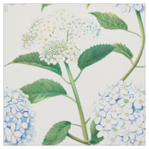 Blue White Hydrangea Garden Pattern Fabric