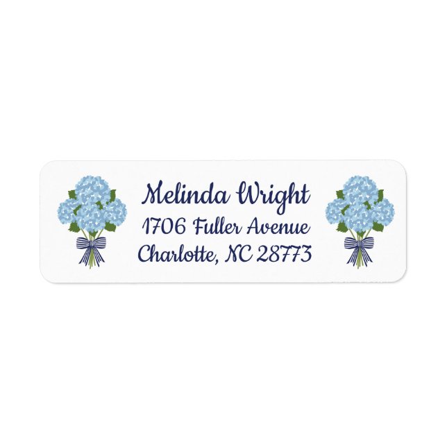 Blue & White Hydrangea Return Address Label (Front)