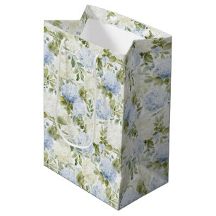 Blue White Hydrangea Romantic Floral Bridal Shower Medium Gift Bag