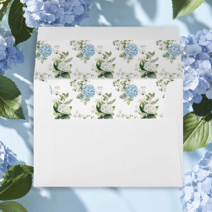 Blue White Hydrangea Wedding Invite Envelope