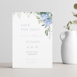 Blue & White Hydrangea Wedding Save The Date Card