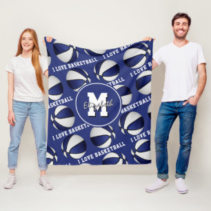 blue white I love basketball team colours Fleece Blanket