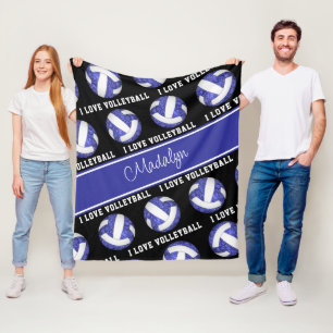 blue white I love volleyball girly personalise Fleece Blanket