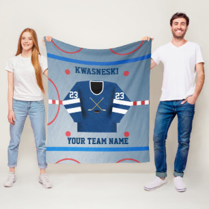 Blue White Ice Hockey Rink Player Jersey Fleece Blanket