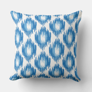 Blue White Ikat Ogee Art Pattern  Cushion