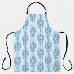 Blue White Ikat Pattern Design Apron