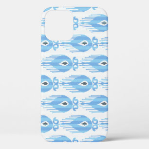 Blue White Ikat Pattern Design iPhone 12 Case