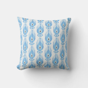 Blue White Ikat Pattern Design Cushion