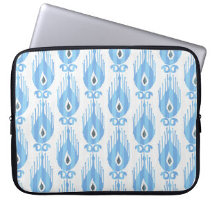 Blue White Ikat Pattern Design Laptop Sleeve