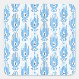 Blue White Ikat Pattern Design Square Sticker