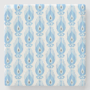 Blue White Ikat Pattern Design Stone Coaster