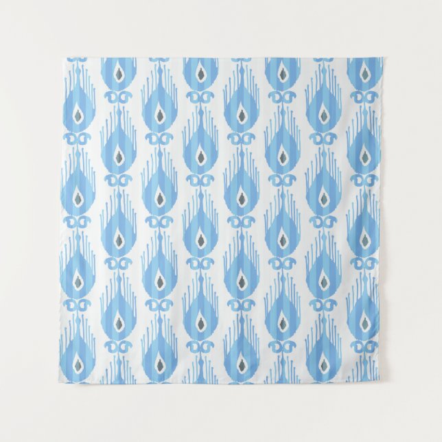 Blue White Ikat Pattern Design Tapestry (Front)