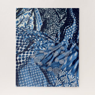 Blue White Indigo Fabrics Jigsaw Puzzle