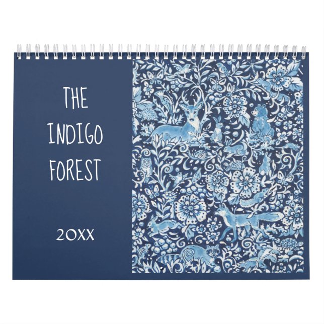 Blue & White Indigo Forest Animals Floral Delft Calendar (Cover)