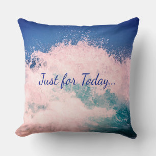 Blue / White Inspirational wave design Cushion