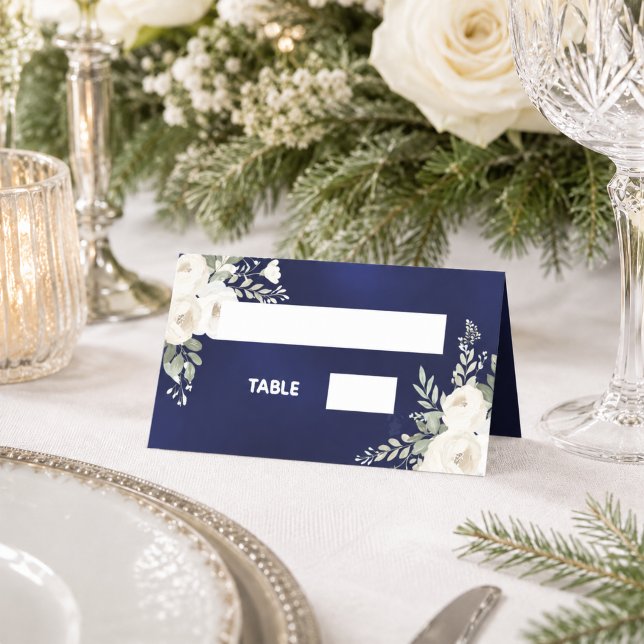 Blue white ivory florals place card (Creator Uploaded)